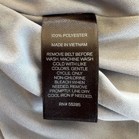 Express Shift Dress Size L Grey White Polka Dot Long Sleeves Belt Pockets - Picture 10 of 14